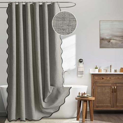 MIULEE Grey Scalloped Linen Shower Curtain 72x72 Inches