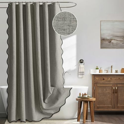 MIULEE Grey Scalloped Linen Shower Curtain 72x72 Inches