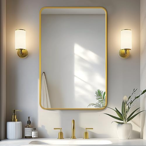 Delma Bathroom Vanity Mirror, Gold Framed Mirror for Over Sink, 30x20