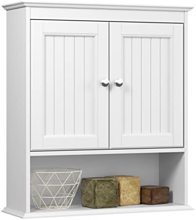 Spirich Bathroom Wall Cabinet with Beadboard Doors, White Medicine Cabinet
