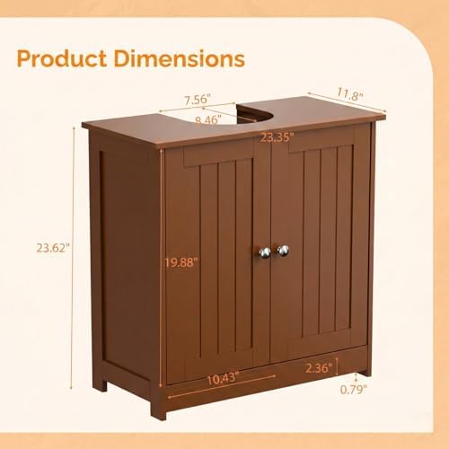 Bonnlo Pedestal Sink Storage Cabinet, 24" Espresso Under Sink Bathroom Storage Cabinet with 2 Doors and Adjustable Shelf, Traditional Bathroom Space Saver Organizer for Small Spaces, Water-Resistant