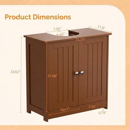 Bonnlo Pedestal Sink Storage Cabinet, 24" Espresso Under Sink Bathroom Storage Cabinet with 2 Doors and Adjustable Shelf, Traditional Bathroom Space Saver Organizer for Small Spaces, Water-Resistant