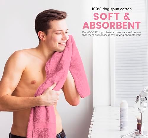 Towel and Linen Mart 100% Cotton 6 Pack Bath Towel Set, Quick Dry, Super Absorbent, Light Weight, Soft, (27 x 54 Pack of 6) (27 x 54 6 Pack, Plum, Pink, Beige, Grey, White, Peach)