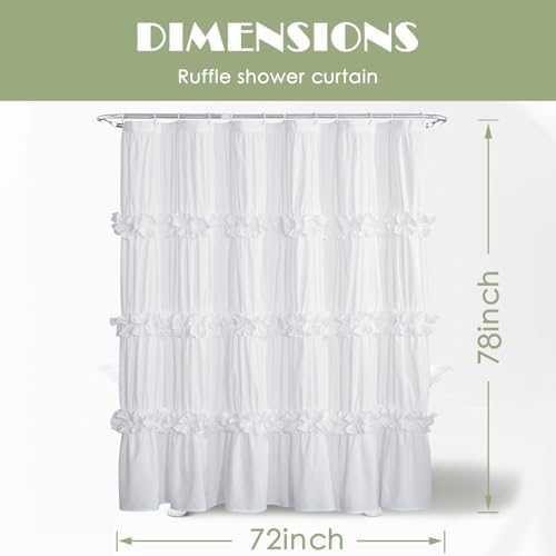 Homechoice Decor White Ruffle Shower Curtain, 72x78