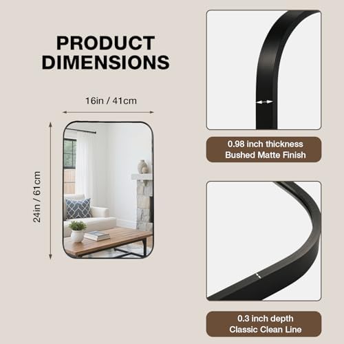 16"x24" Bathroom Mirrors for Over Sink, Matte Black Rectangle Vanity Mirror
