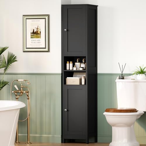 TEENFON 67" Tall Bathroom Cabinet with Adjustable Shelves and Doors