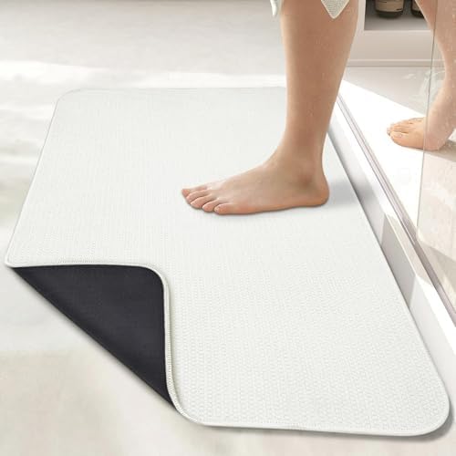 Bath Mat,Ultra Thin Bathroom Rugs,Rubber Bath Mats for Bathroom,No Slip Bath Rugs,Quick Dry,Machine Washable,Low Pile,Absorbent,Shower Outside,Sink,Home Decor Accessories.Cream,1'8"x2'8"(20x32inch)