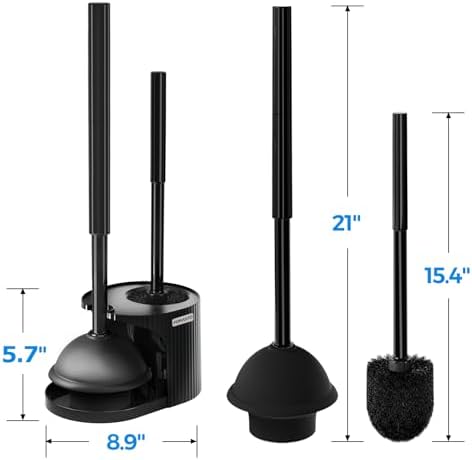 FORASTO 2in1 Toilet Brush and Plunger Set - Bathroom Bowl Holder Combo