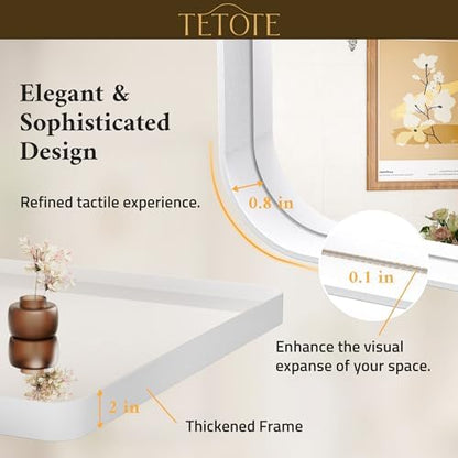 TETOTE White Framed Mirror for Bathroom 60 x 36 Metal Frame Wall Mounted Rectangle Mirror for Vanity with Sandy Textured Surface(Horizontal/Vertical)