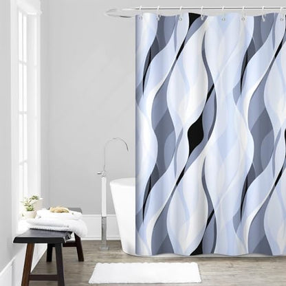 Sky Blue Striped Shower Curtain with Hooks for Bathroom 54x72 Inch