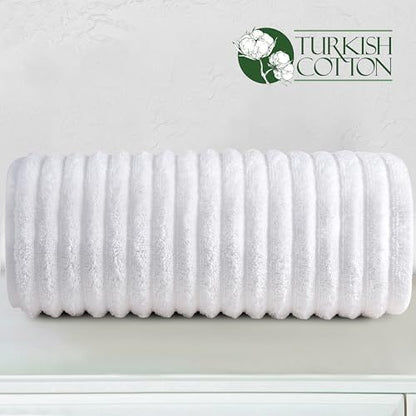 Elegant Comfort 100% Turkish Cotton Corduroy Ribbed Luxury Jumbo Bath Towel Ultra Soft - 35 x 70 Inch - Luxury Spa Premium Hotel Quality Highly Absorbent and Quick Dry Large Bath Towel, White