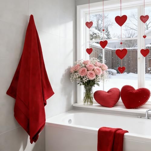 COZYART Bath Towel Set 6 PCS, Luxury Cherry Red 100% Turkish Cotton 650GSM