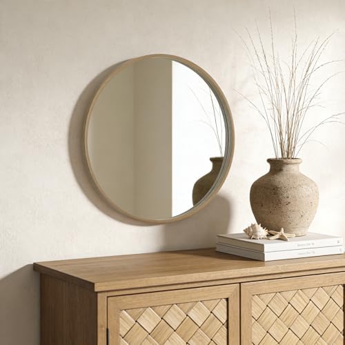 WallBeyond Round Wood Mirror 24" Circle Wall Mirror for Bathroom Round Wall Mirror for Wall Decor, Vanity, Entryway Living Room, Honey