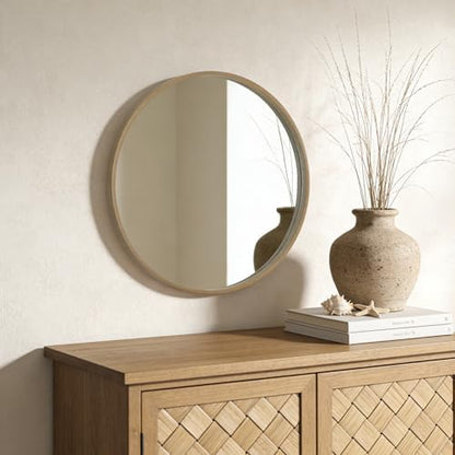 WallBeyond Round Wood Mirror 24" Circle Wall Mirror for Bathroom Round Wall Mirror for Wall Decor, Vanity, Entryway Living Room, Honey