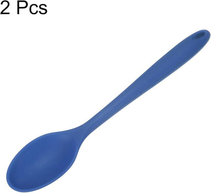 HARFINGTON 2Pcs Silicone Spoons, Heat Resistant Kitchen Cooking Utensil Spoon for Cooking, Mixing, Stirring and Serving, Navy Blue