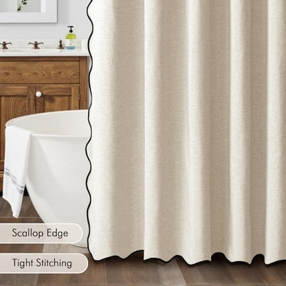 MIULEE Cream Beige Scalloped Linen Shower Curtain 72x78 Inches