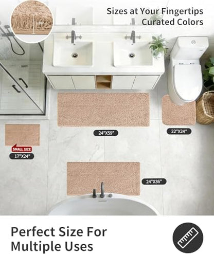 ILANGO Beige Bathroom Rugs 36" × 24" Non Slip & Super Absorbent Extra Thick Soft, Washable Bath Mat for Floor, Microfiber Plush Shaggy Bath Rug with Rubber for Bathtub Shower Room Sink