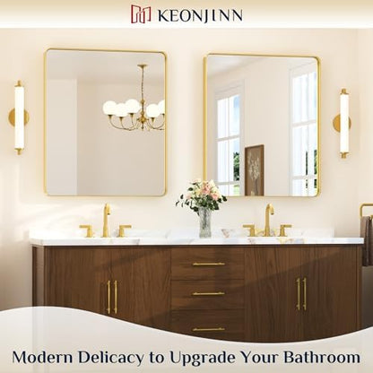 Keonjinn 30 x 36 Inch Brushed Gold Bathroom Vanity Mirror, Aluminum Frame
