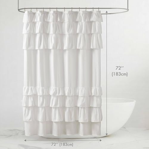 Madison Park Grace Ruffle Shower Curtain for Bathroom, 72"x 72", White