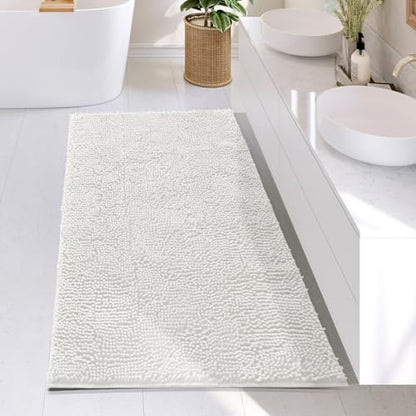 Hearth & Harbor Bathroom Rugs, Chenille Bath Mat - Machine Washable Bath Mats for Bathroom Non-Slip Backing Rubber, Quick Dry Bathroom Mat - Off-White Bath Rug, 26x44