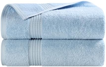 Superior Egyptian Cotton Bath Towel Set, Home Bathroom Towels, Master, Guest Bath, Decor Essentials, Quick Dry, Absorbent, Large Body Towels, Spa, Hotel, Resort, Adult, Kids, Set of 2, Light Blue