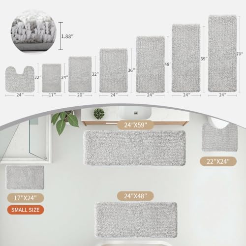 Disolla Bathroom Rug 24x36 - Non-Slip Plush Thick Bath Mat, Highly Absorbent & Ultra Soft Fluffy Floor Mat, Machine Washable for Shower and Tub, Grey & White