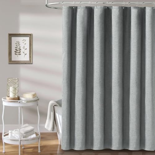 BTTN 72x90 Linen Textured Waterproof Fabric Shower Curtain Set, Grey/Gray