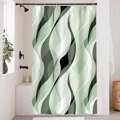 Green Striped Stall Shower Curtain with Hooks, 48x72 Inch
