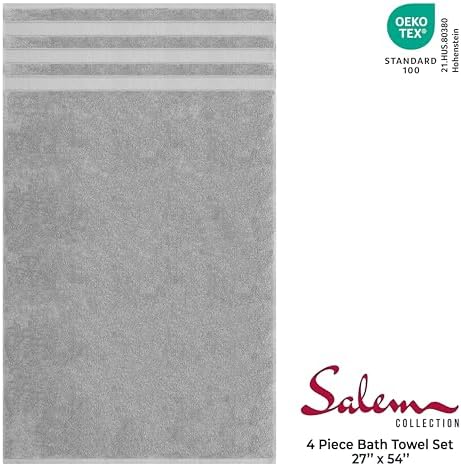 American Soft Linen Salem 100% Cotton Turkish 4 Piece Bath Towels for Bathroom, 600 GSM Soft Absorbent Quick Dry Bath Towel Set, Light Cool Grey