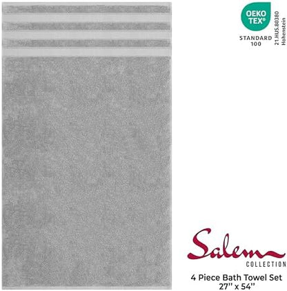 American Soft Linen Salem 100% Cotton Turkish 4 Piece Bath Towels for Bathroom, 600 GSM Soft Absorbent Quick Dry Bath Towel Set, Light Cool Grey