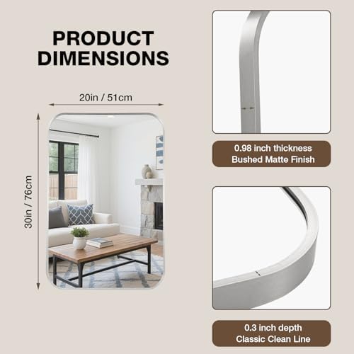 20"x30" Bathroom Mirror for Over Sink, Brushed Nickel Vanity Mirror