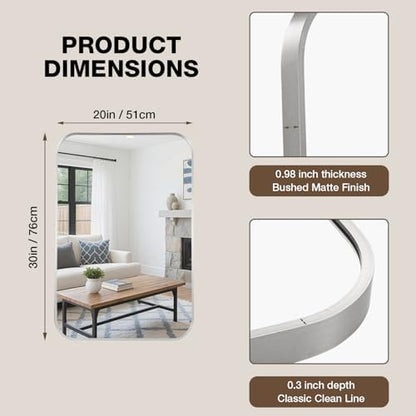 20"x30" Bathroom Mirror for Over Sink, Brushed Nickel Vanity Mirror