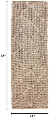 ZALL Tan Waffle Bath Mat,Super Absorbent Non Slip Bathroom Rug,Brown 24X72 inch, Geometric Diamond Machine Washable Ultra Soft Floor Mats