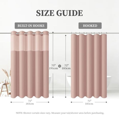 BTTN Blush Ringless Linen Textured Shower Curtain with Snap in Liner, 72x75