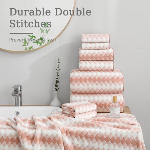 8 Piece Bathroom Towel Set |2 Oversized Bath Towels,2 Hand Towels,4 Washcloths| 600GSM Soft Hotel Towel Set Extra Large Bath Sheet for Bathroom,Highly Absorbent Quick Dry Bath Towel Collections,Peach