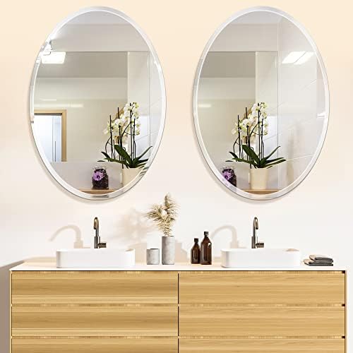 Oval Frameless Wall Mirror, 20 x 28 Inch, Beveled Edge Bathroom Mirror