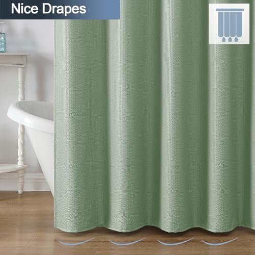 OWENIE Sage Green Shower Curtain for Bathroom 72x72 Inch, 3D Embossed Textured Waffle Fabric Shower Curtains, Soft Hotel Farmhouse Style, Water Repellent, Machine Washable, Sage Green, 72" W x 72" L