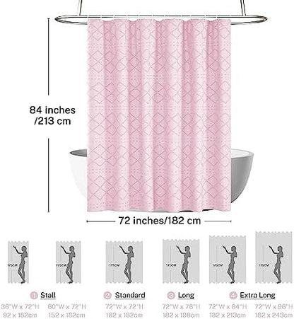 Siiluminisoy Extra Long Pink Boho Shower Curtain Woven Fabric Cute 84 Inch Shower Curtain, 72 x 84 Tufted Chevron Textured Striped Modern Farmhouse Minimalist Cloth Shower Curtain for Bathroom
