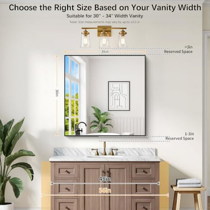 DESBING 36" x 36" Bathroom Mirror, Black Metal Frame Wall Mirror