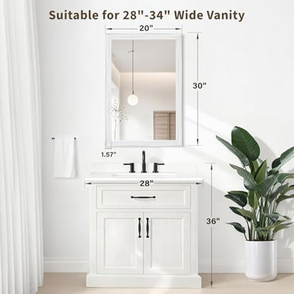 White Wood Effect Framed Wall Mirror, 20x30 Rectangle Mirror