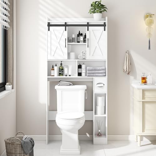 Vabches Over The Toilet Storage Cabinet with Sliding Doors, White