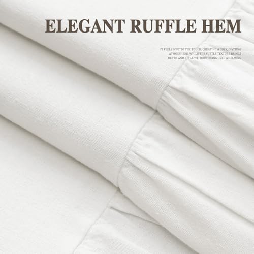 Farmhouse Shower Curtain Ruffle Linen White 72" W x 96" L