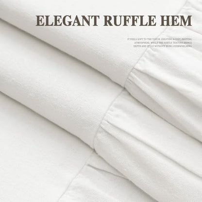 Farmhouse Shower Curtain Ruffle Linen White 72" W x 96" L