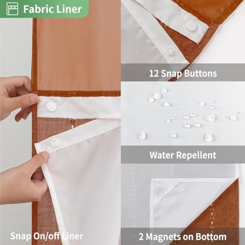 eachope Extra Long No Hook Shower Curtain with Snap-in Liner,71x86,Orange