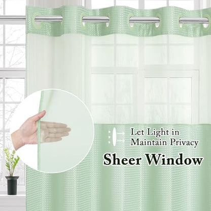 Gibelle No Hook Cloth Mint Green Shower Curtain with Liner, 72x86