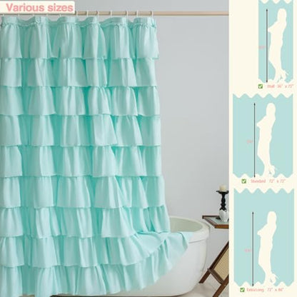 Teal Ruffle Shower Curtain for Bathroom, 36 x 72 Inch, 1 Panel