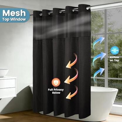 EUTXL Heavyweight No Hook Shower Curtain with Liner, Black, 54x80