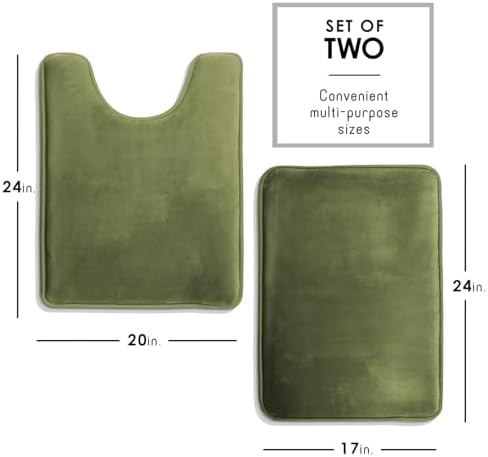 Clara Clark 2 Piece Bathroom Rugs, Velvet Memory Foam Bath Mat Set, Non-Slip Bath Rugs, Machine Wash, Dries Quickly, Ultra Soft Plush Bath Mats for Bathroom, 17 x 24 + Contour, Sage Green