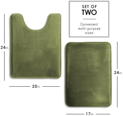 Clara Clark 2 Piece Bathroom Rugs, Velvet Memory Foam Bath Mat Set, Non-Slip Bath Rugs, Machine Wash, Dries Quickly, Ultra Soft Plush Bath Mats for Bathroom, 17 x 24 + Contour, Sage Green