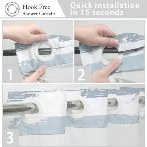 No Hook Shower Curtain with Liner, Grey Stripe, 71x74 Inch